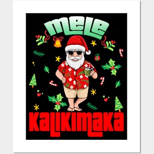 Mele Kalikimaka Christmas Santa Shaka Hawaii Posters and Art